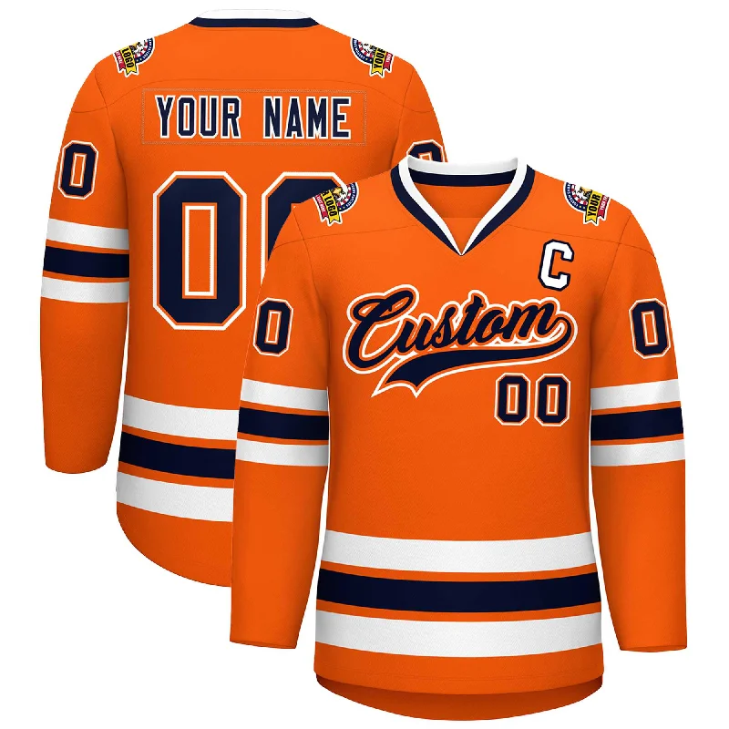 Custom Orange Navy Orange-White Classic Style Hockey Jersey Confident Men's Power