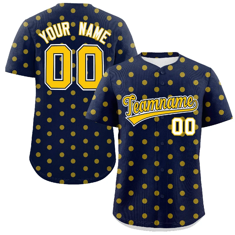 Custom Navy Gold Personalized Polka Dot Graffiti Pattern Authentic Baseball Jersey Refined Men's Velvet