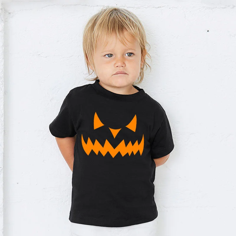 Pumpkin Face Family Matching T-Shirt - Black (MRK X) Sporty Men's Athleisure 