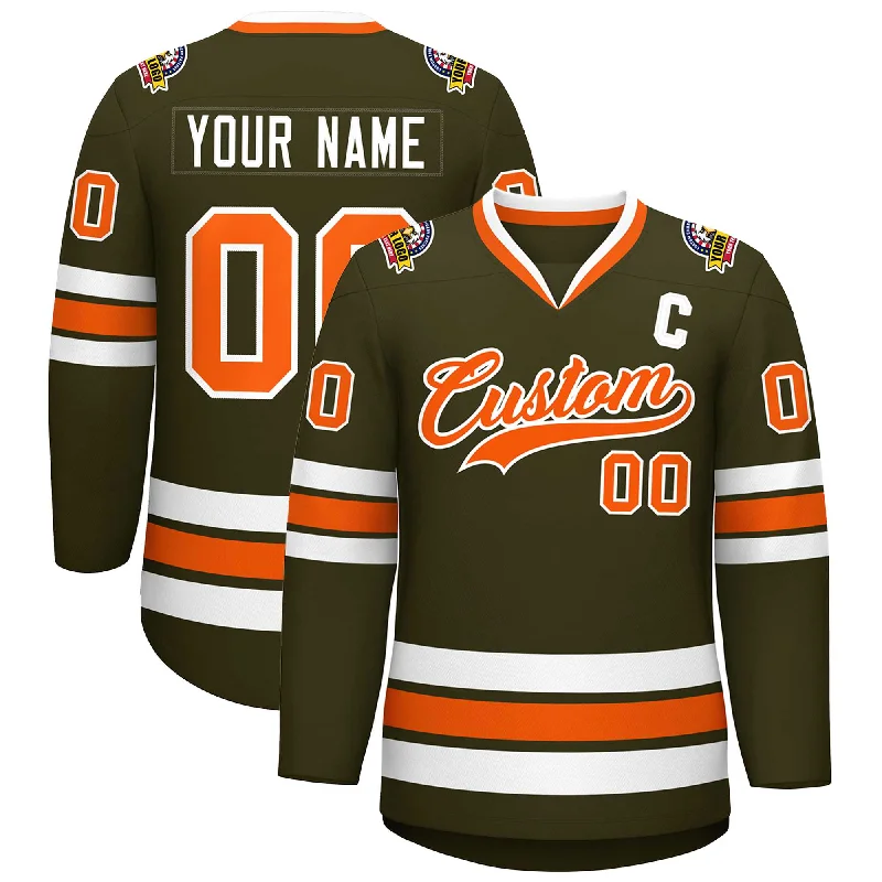 Custom Olive Orange-White Classic Style Hockey Jersey Cool Men's Skate