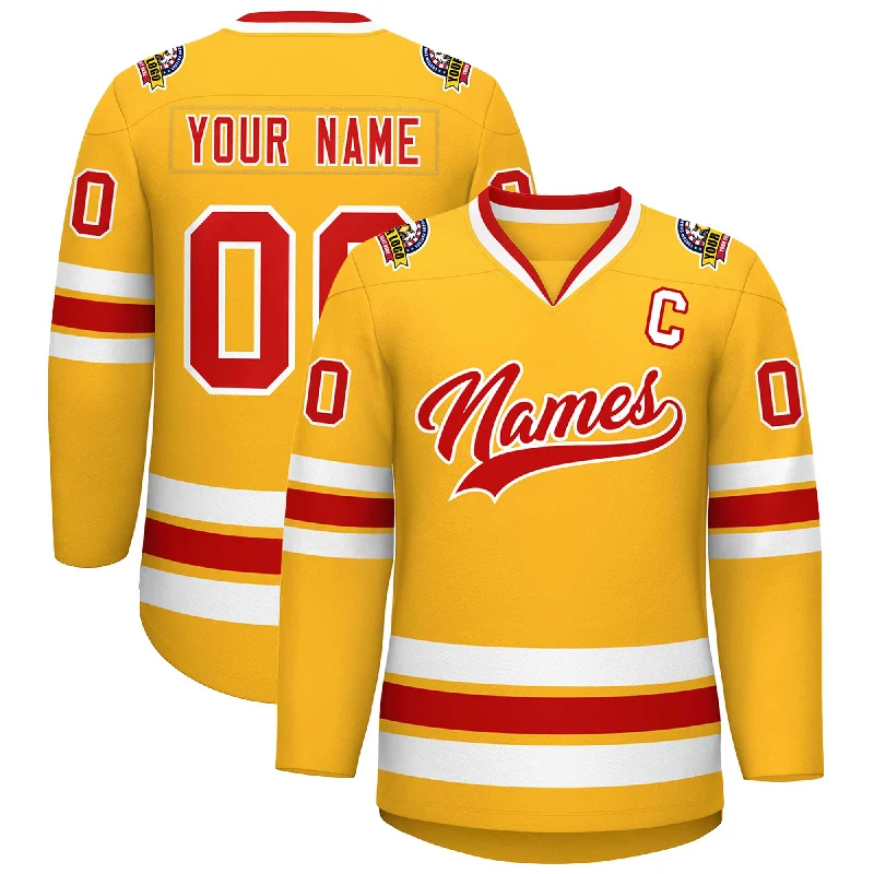 Custom Gold Red-White Classic Style Hockey Jersey Artistic Men's Avant