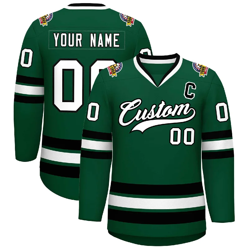 Custom Green White-Black Classic Style Hockey Jersey Sophisticated Men's French