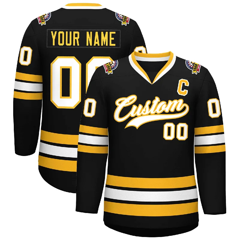 Custom Black White-Gold Classic Style Hockey Jersey Casual Men's Loose