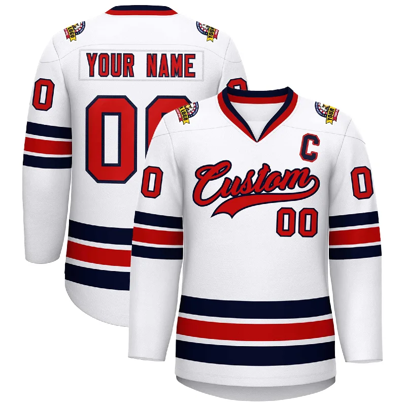 Custom White Red-Navy Classic Style Hockey Jersey Refined Men's European