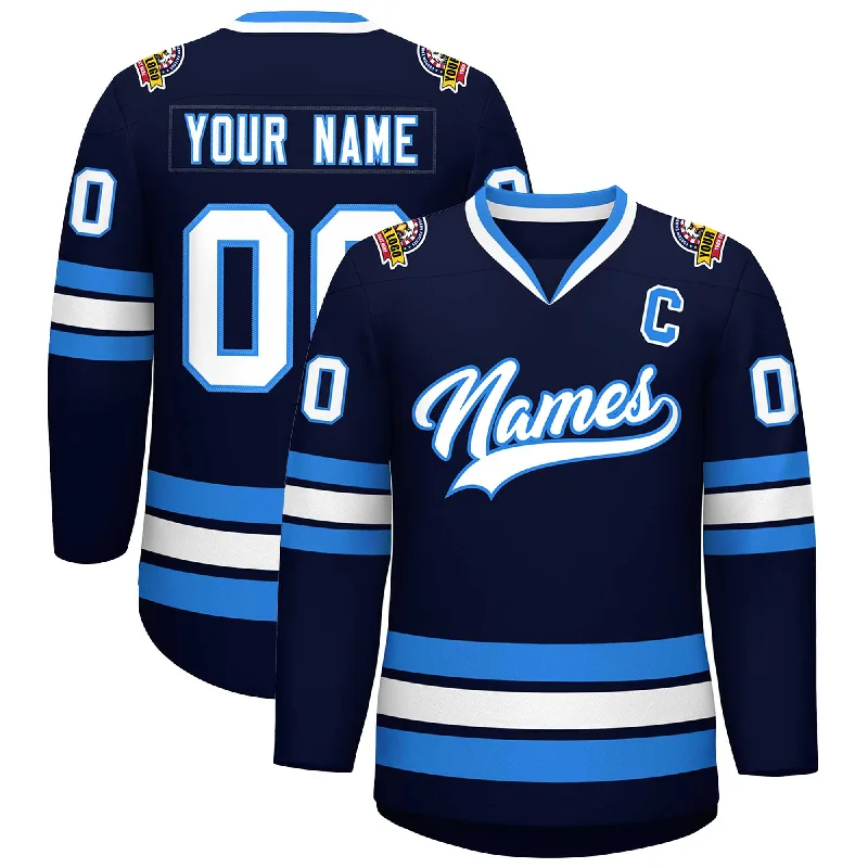 Custom Navy White-Powder Blue Classic Style Hockey Jersey Athletic Men's Compression