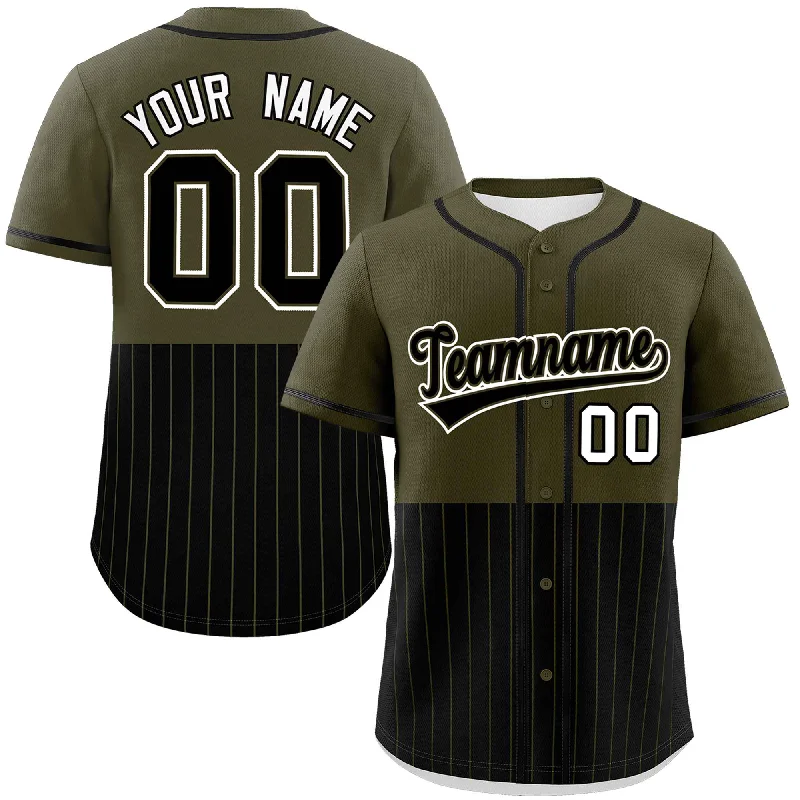 Custom Olive Black Personalized Half Stripe Design Authentic Baseball Jersey Bohemian Men's Free