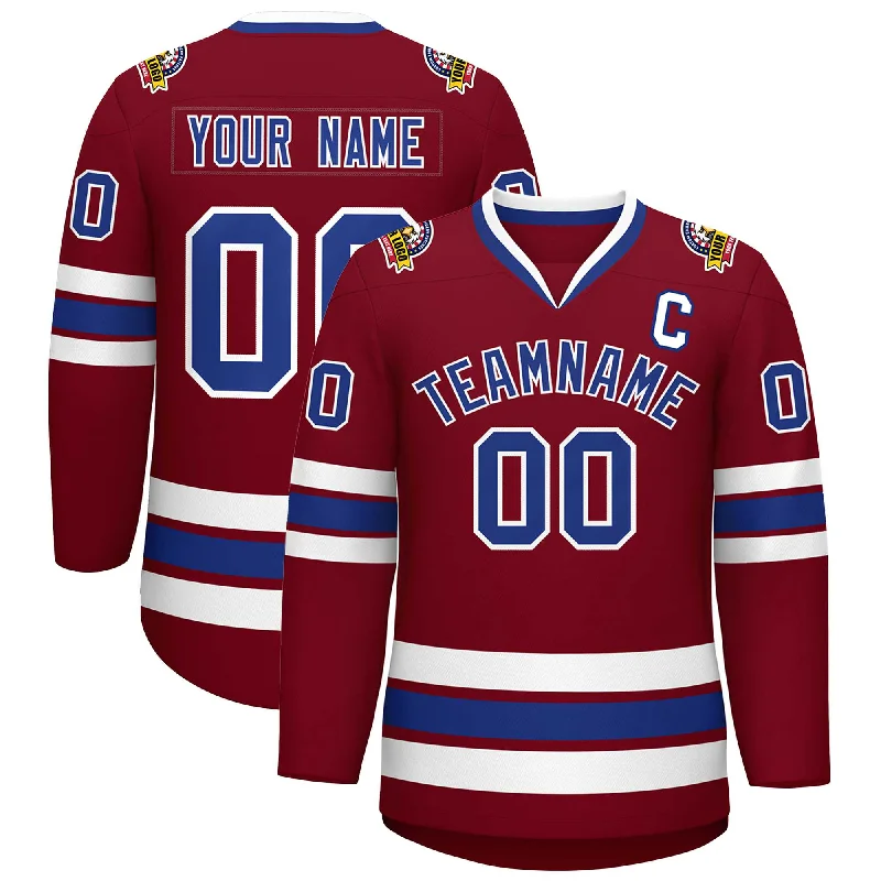 Custom Crimson Royal-White Classic Style Hockey Jersey Sharp Men's Italian