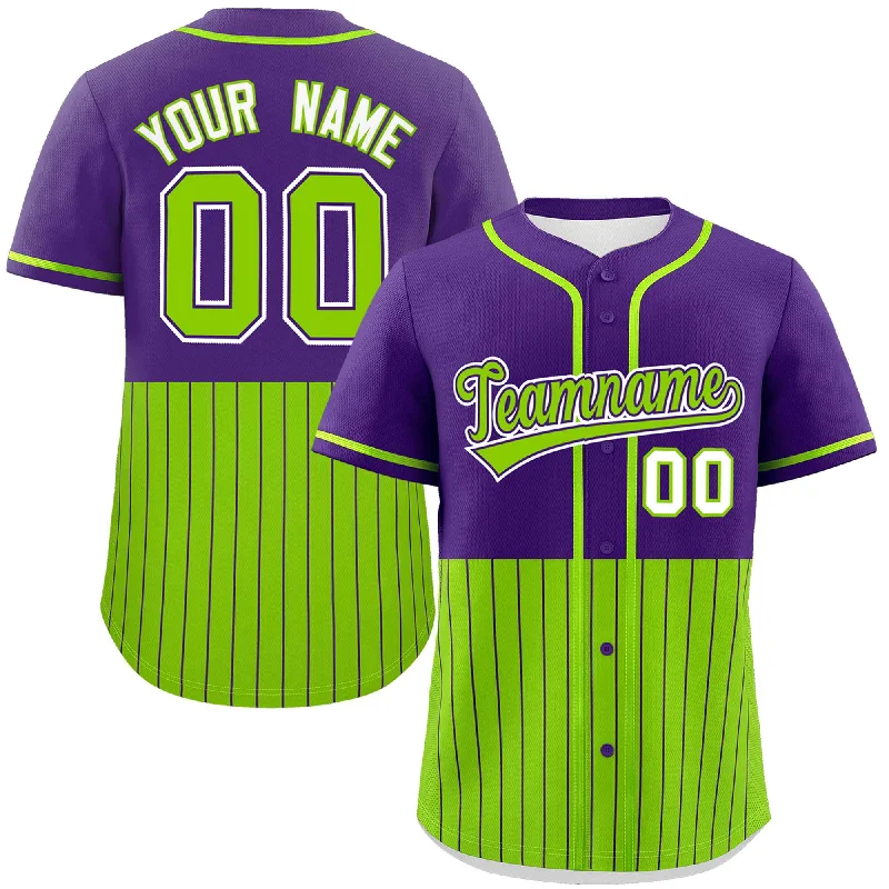 Custom Purple Neon Green Personalized Half Stripe Design Authentic Baseball Jersey Tough Men's Tactical