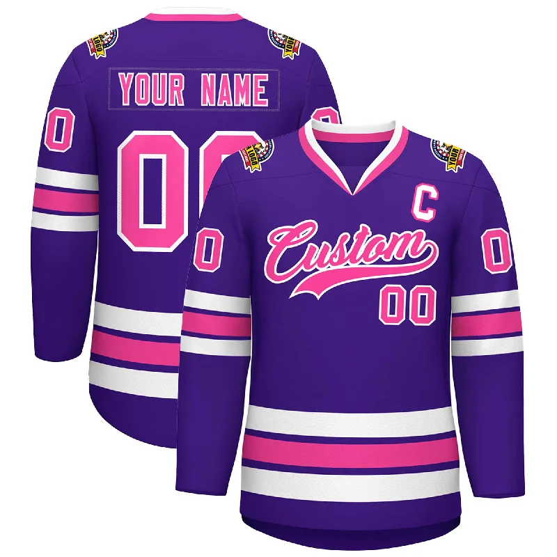 Custom Purple Pink-White Classic Style Hockey Jersey Confident Men's Power