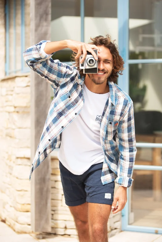 Blue Checked Shirt Relaxed Men's Beach