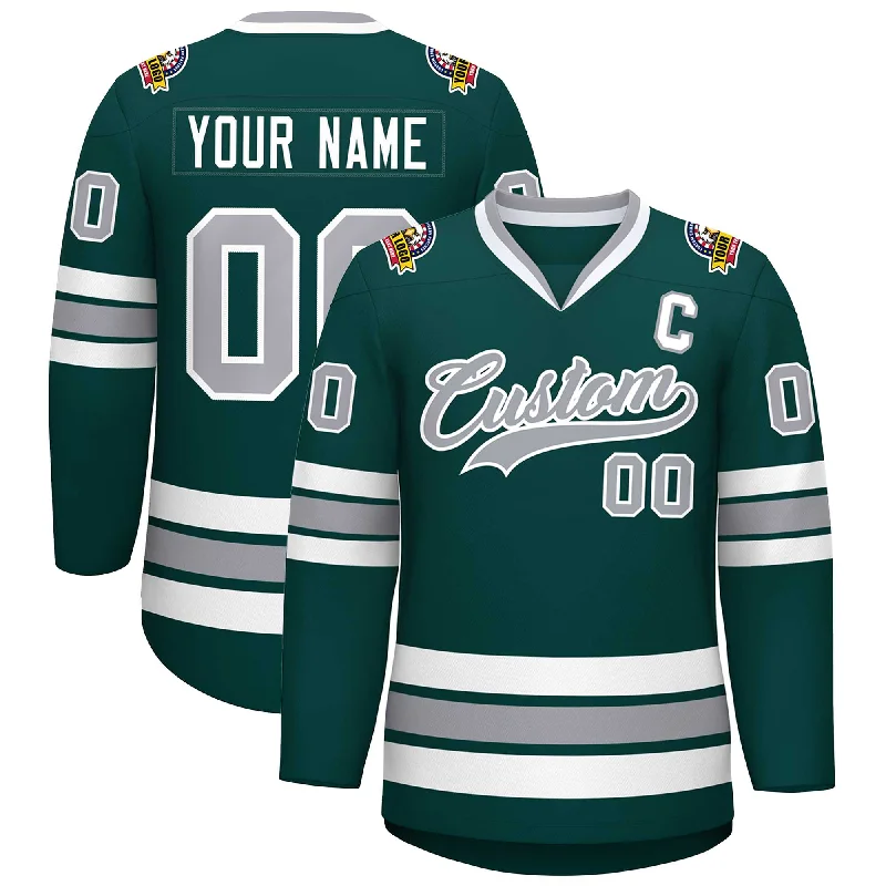 Custom Midnight Green Gray-White Classic Style Hockey Jersey Dynamic Men's High