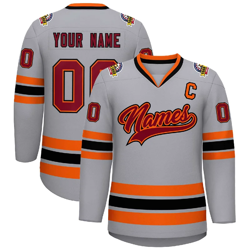 Custom Gray Crimson Orange-Black Classic Style Hockey Jersey Vacation