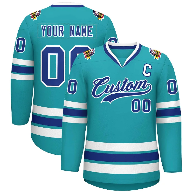 Custom Aqua Royal-White Classic Style Hockey Jersey Stylish Men's Neon