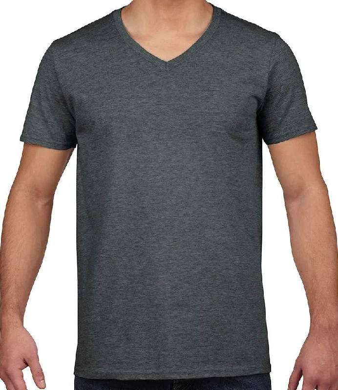 Gildan SoftStyle® V Neck T-Shirt | Dark Heather Refined Men's European