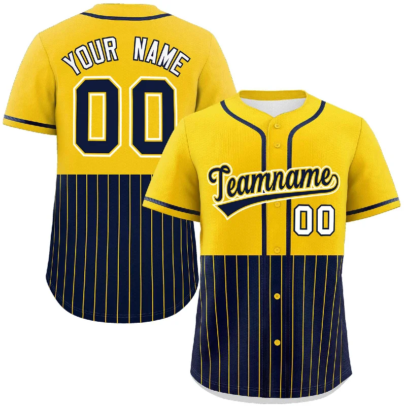 Custom Gold Navy Personalized Half Stripe Design Authentic Baseball Jersey Minimalist Men's Casual 