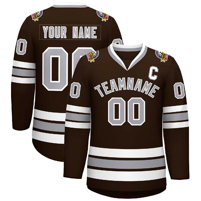 Custom Brown Gray-White Classic Style Hockey Jersey Modern Men's Geometric