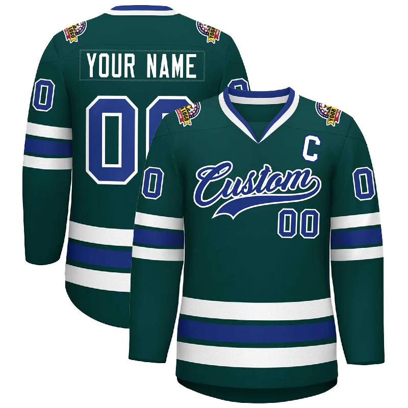 Custom Midnight Green Royal-White Classic Style Hockey Jersey Tailored