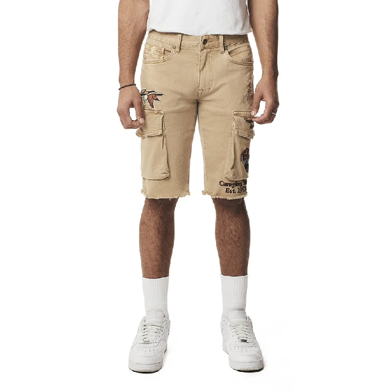 12" Slim Forest Collection Cargo Twill Shorts - Khaki Relaxed Men's Beach