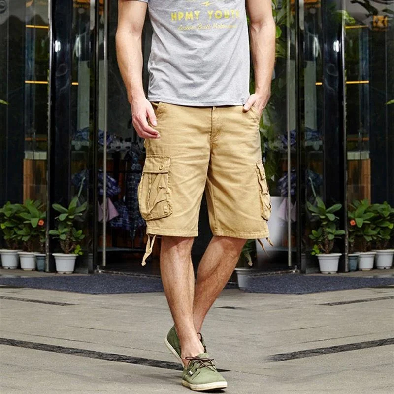 Summer Men's Cotton Multi Pocket Military Cargo Tactical Baggy Shorts Bohemian Men's Free