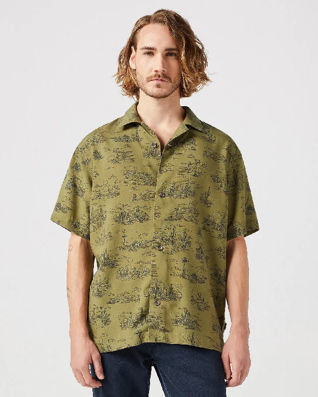 Wrangler Resort Shirt - Olive Scenic Relaxed Men's Australian 