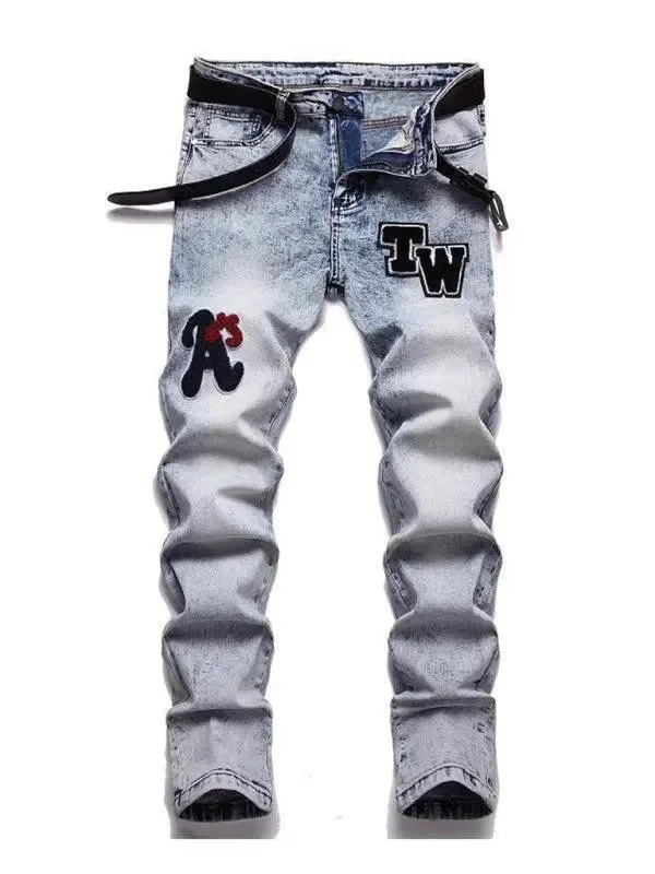 Patches Straight Leg Jeans Streetwear Style