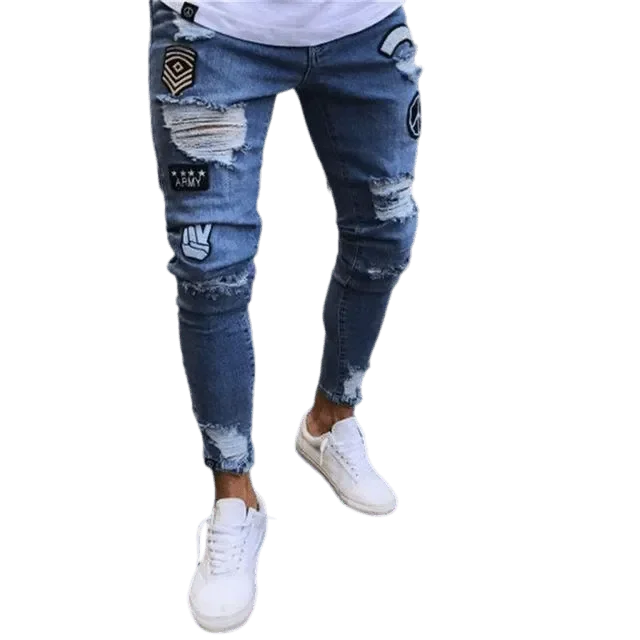 Men Jeans With Patches Dynamic Men's High