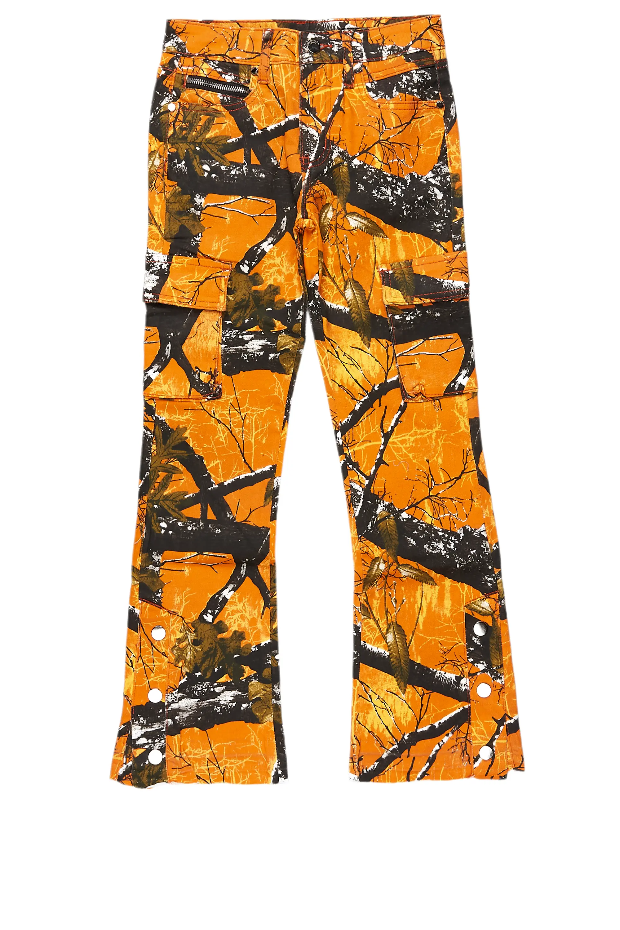 Boys Waage Orange Tree Camo Stacked Flare Cargo Jean Monochromatic Office Style