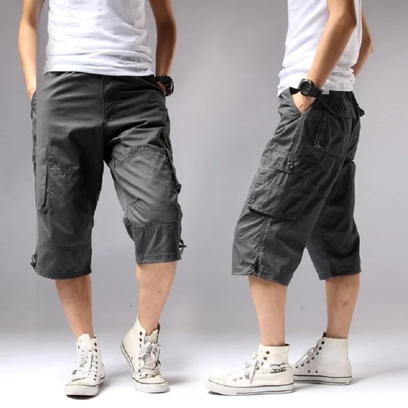 Men's Long Length Cargo Shorts Casual Cotton Elastic Waist Bermudas Dapper Men's Bow