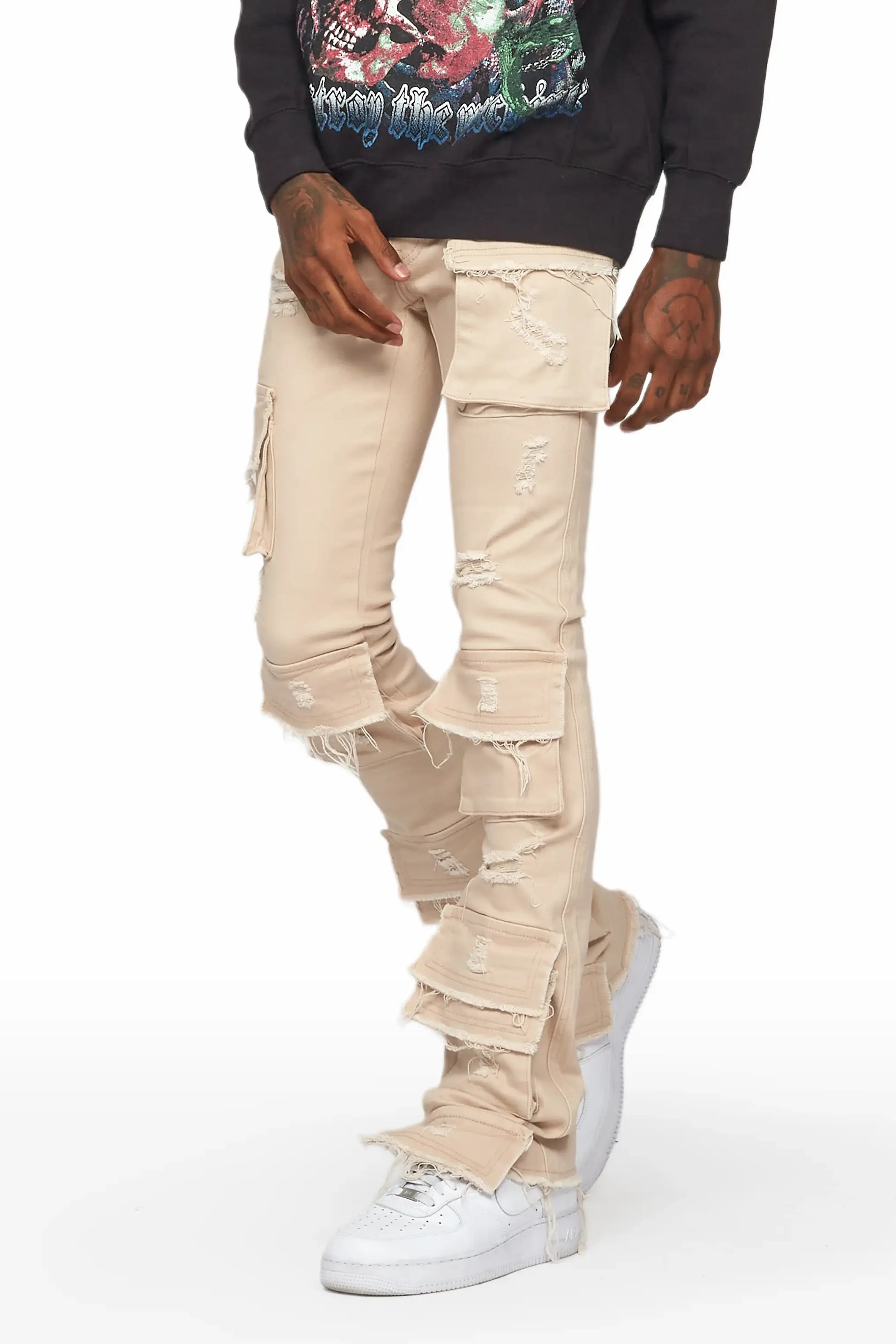 Zander Beige Stacked Flare Cargo Jean Sophisticated Men's 