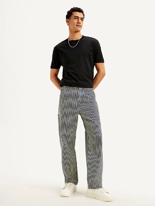 Men's Loose Fit Striped Jeans Sporty Men's Tennis