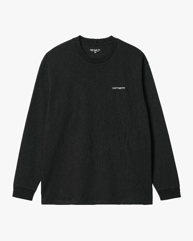 Carhartt WIP L/S Script Embroidery Tee - Black / White Refined Men's Classic 