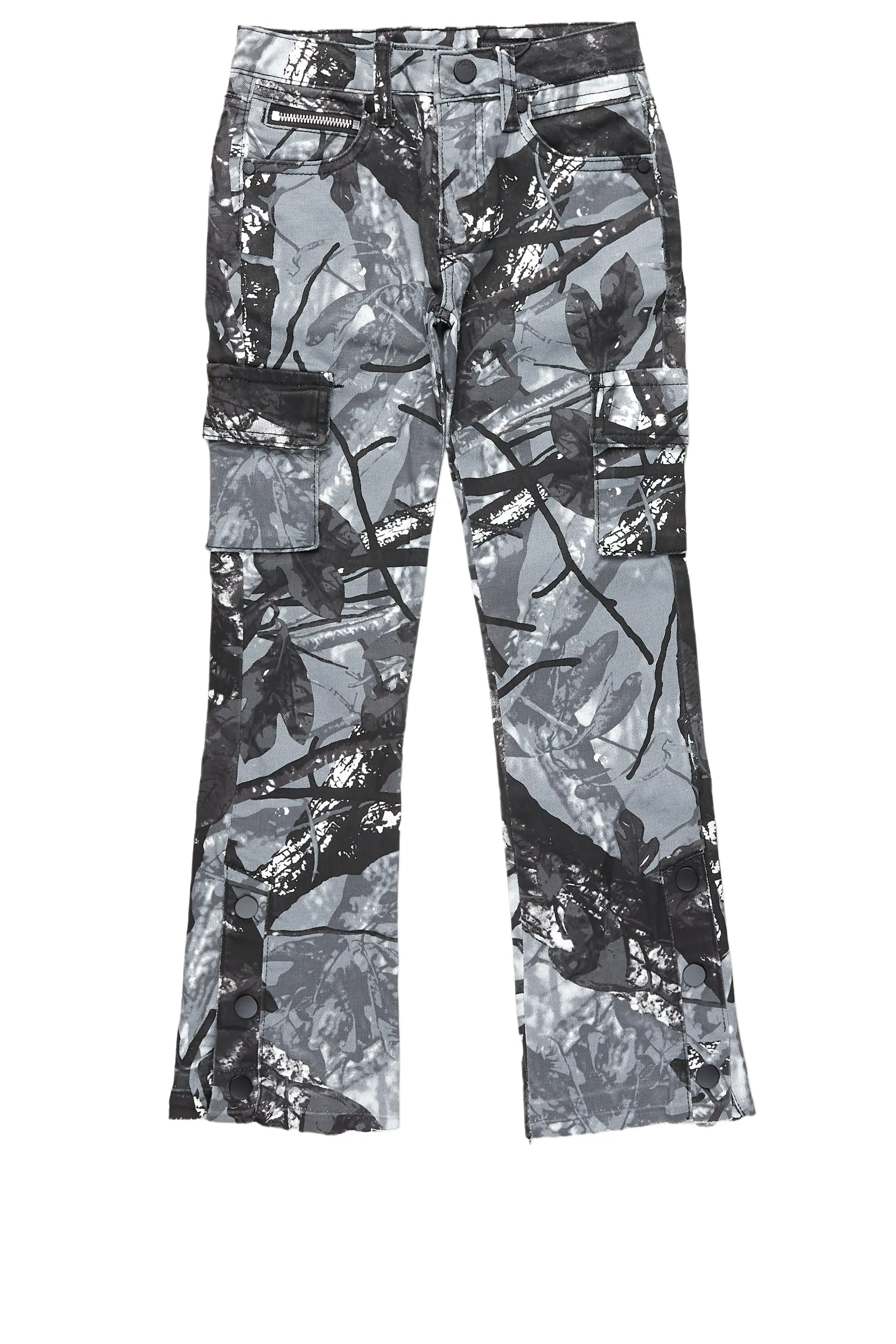 Boys Waage Grey Camo Stacked Flare Cargo Jean Youthful Men's Pop