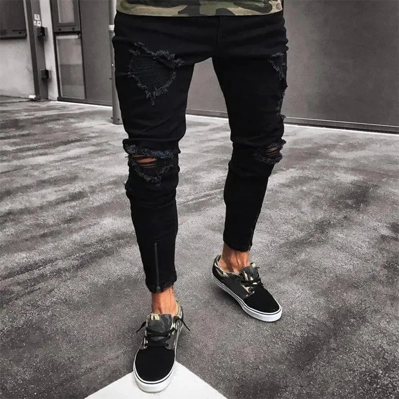 Pencil Ripped Jeans Pants For Men Confident Men's Power