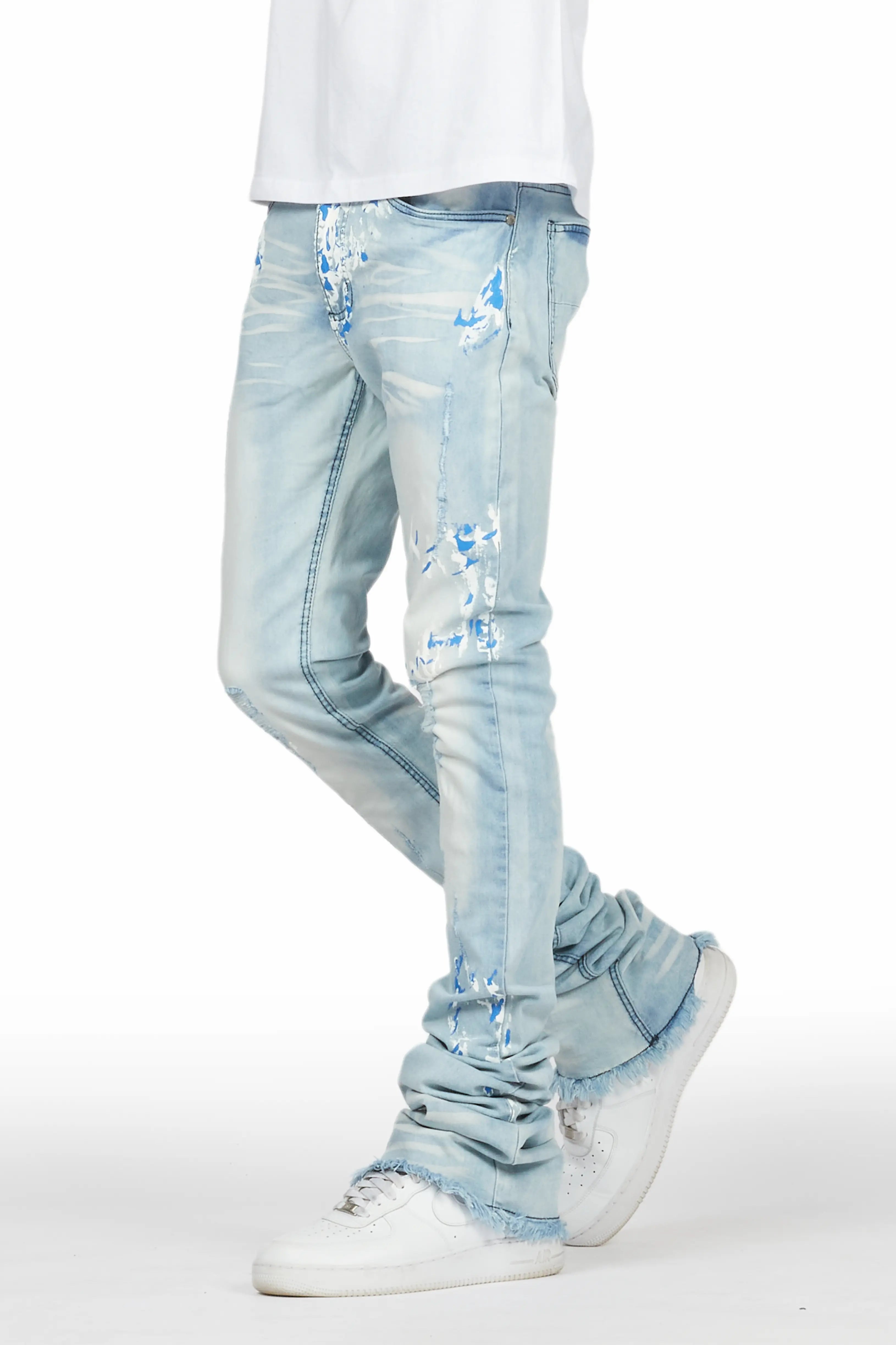 Baraz Blue Painter Super Stacked Flare Jean Luxurious Men's High