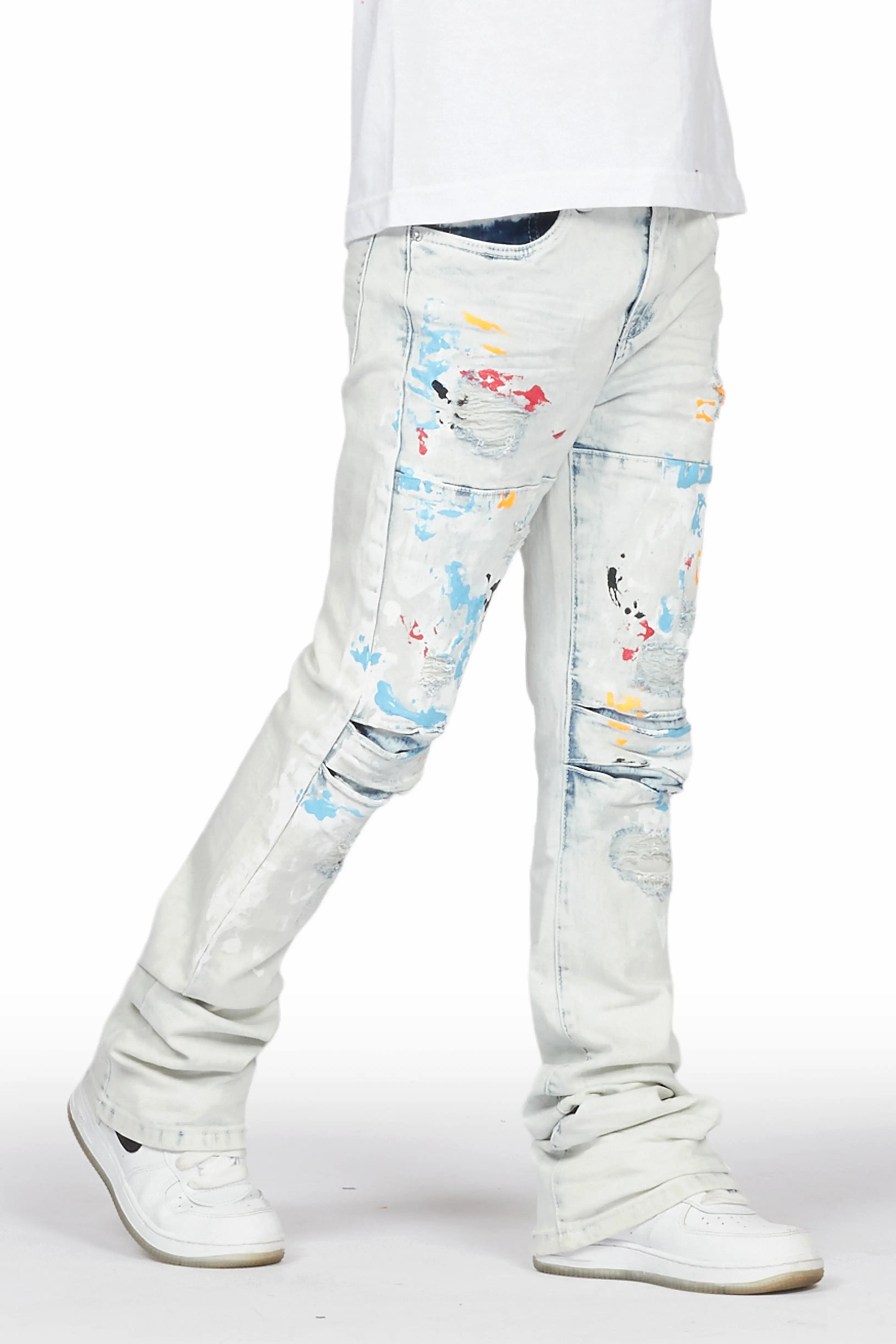 Boys Jaffer Light Blue Painter Stacked Flare Jean Refined Men's Velvet