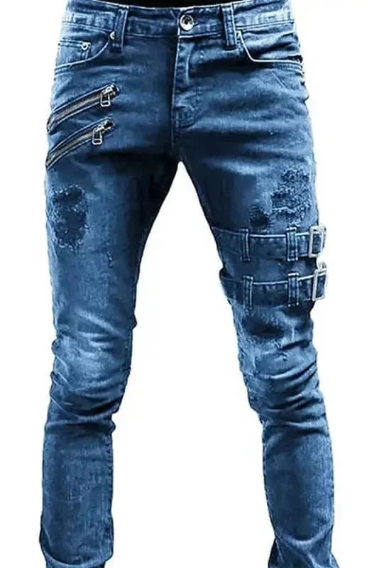 Double Buckled Ripped Jeans Bold Men's Animal