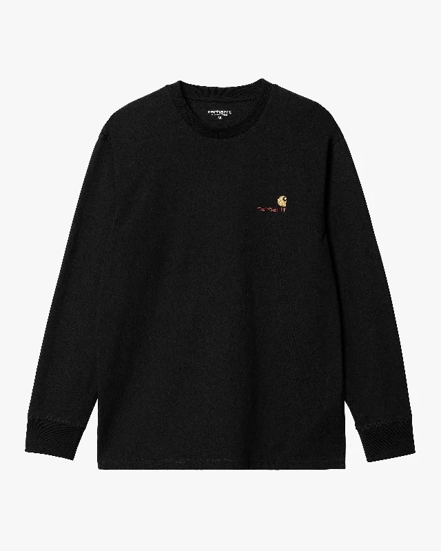 Carhartt WIP L/S American Script Tee - Black Unique Men's Patch