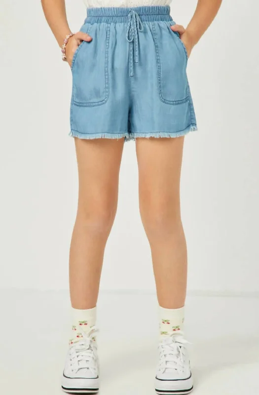 Girls' Patch Pocket Shorts In Light Denim Relaxed Men's Australian 