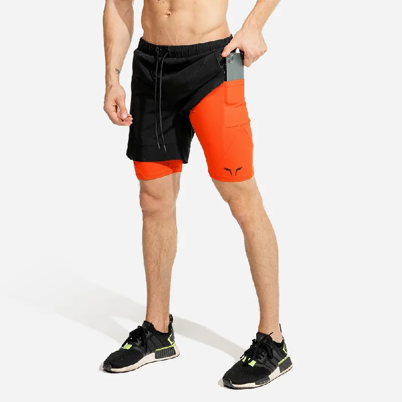 Limitless 2-in-1 Shorts - Black/Orange Cool Men's Distressed