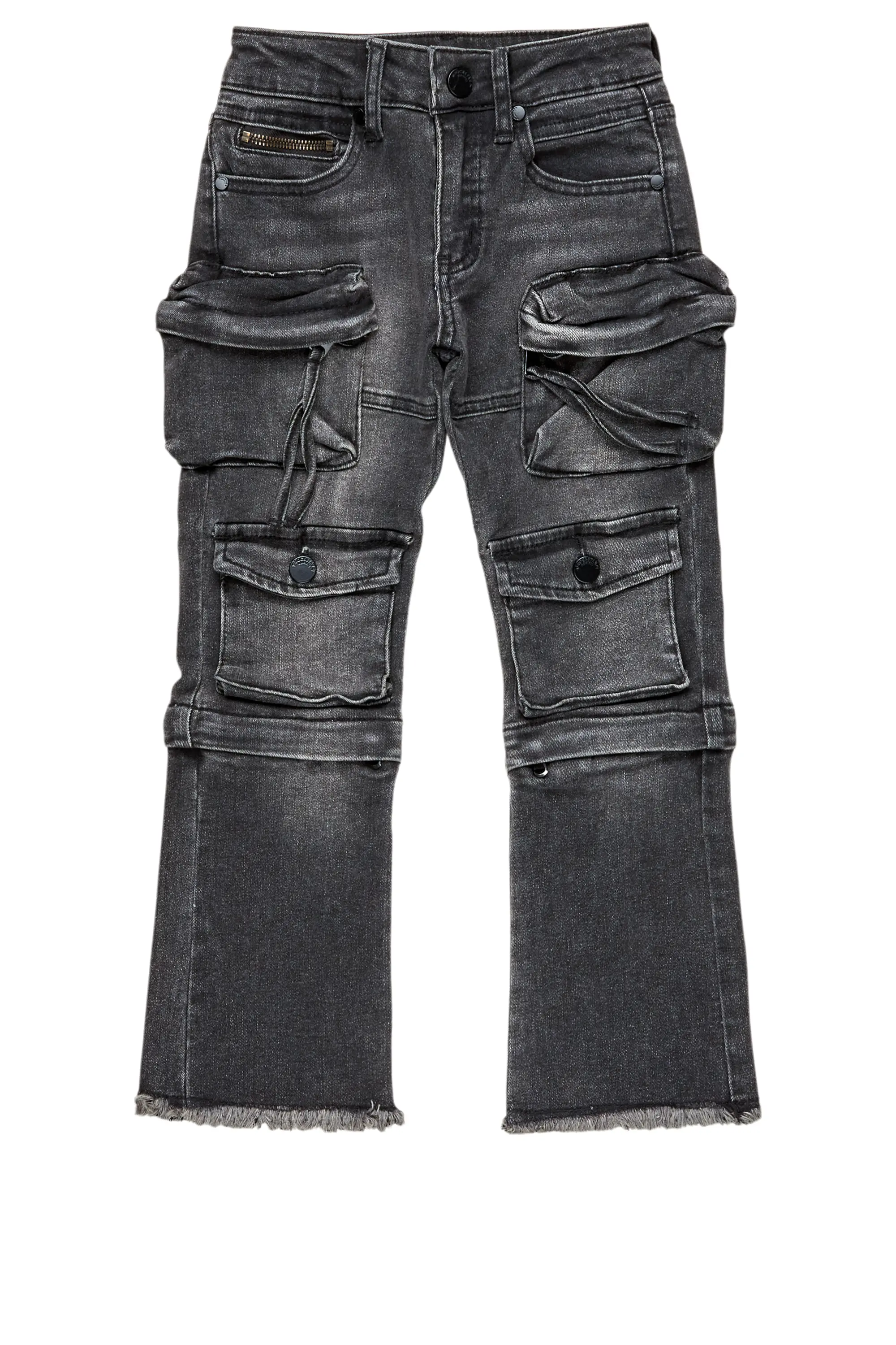 Boys Jan Black Stacked Flare Cargo Jean Streetwear Style