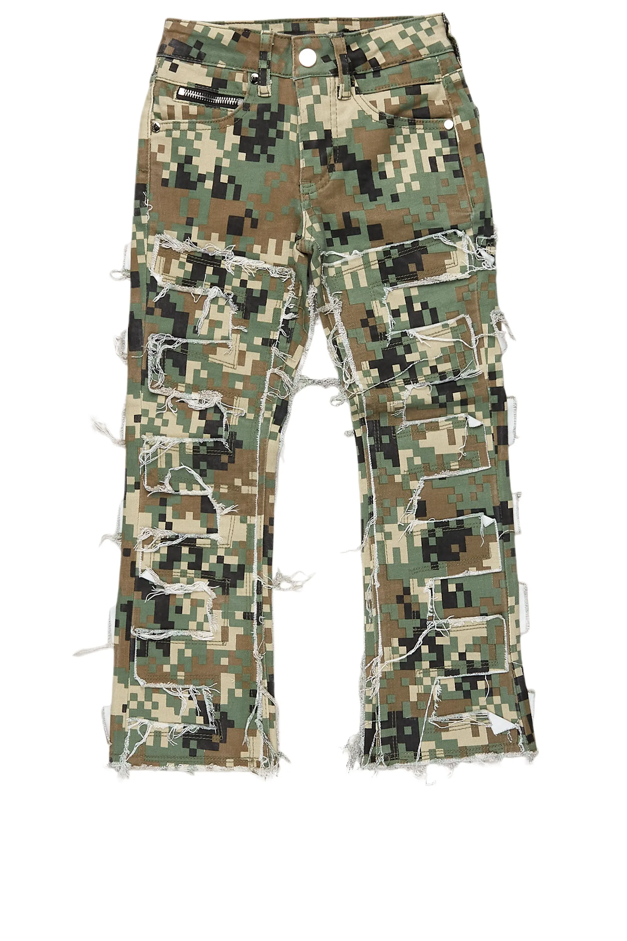 Boys Shake Digital Camo Stacked Flare Jean Polished Men's Silk