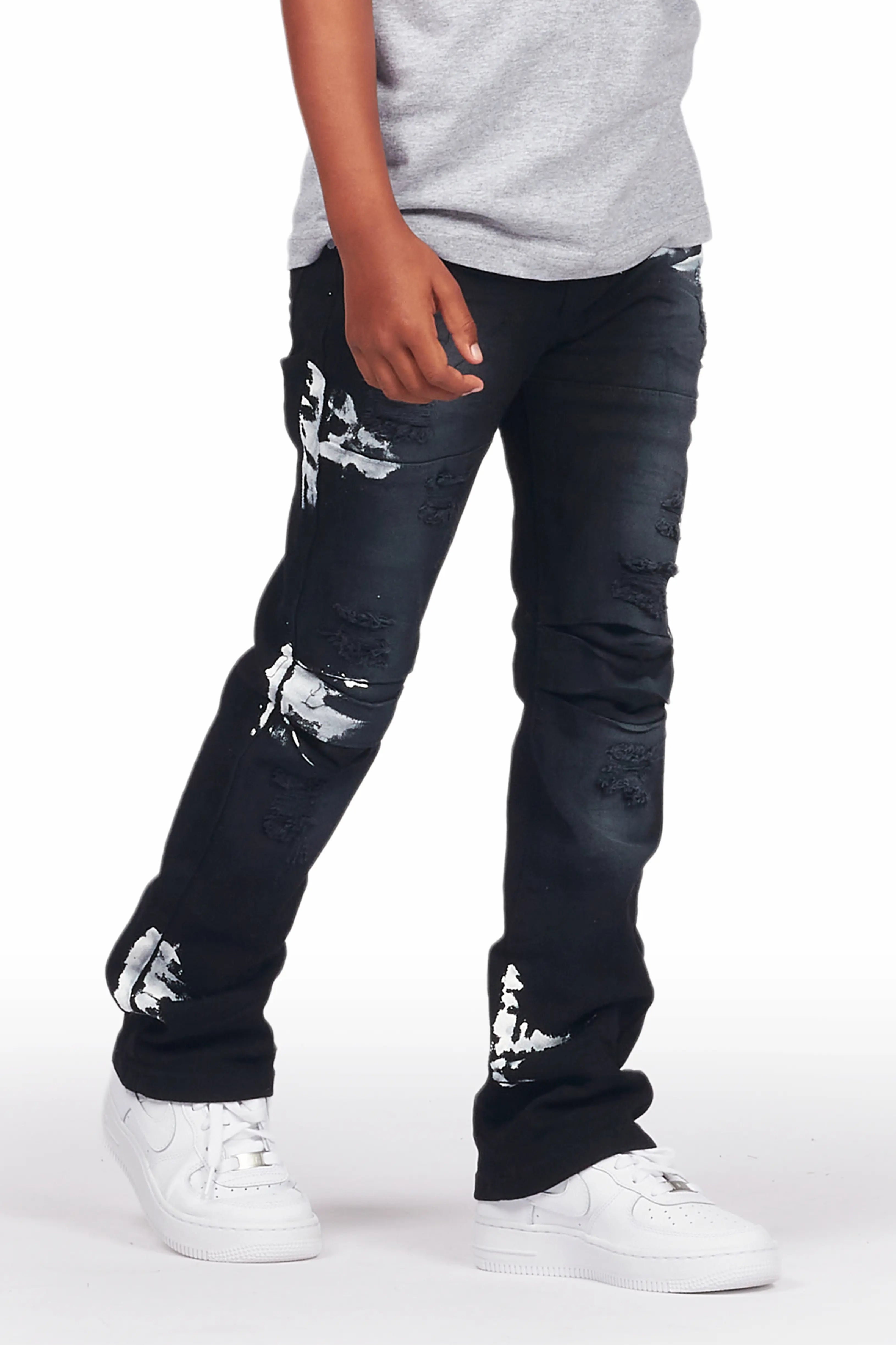 Boys Kane Black Painter Stacked Flare Jean Bold Men's Animal