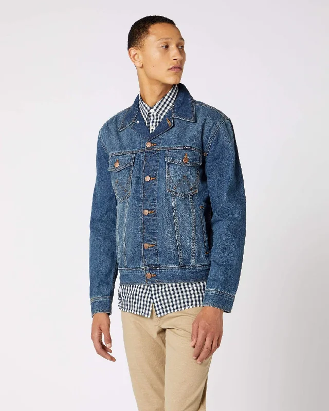 Wrangler Western Denim Jacket - Mid Stone Relaxed Men's Beach