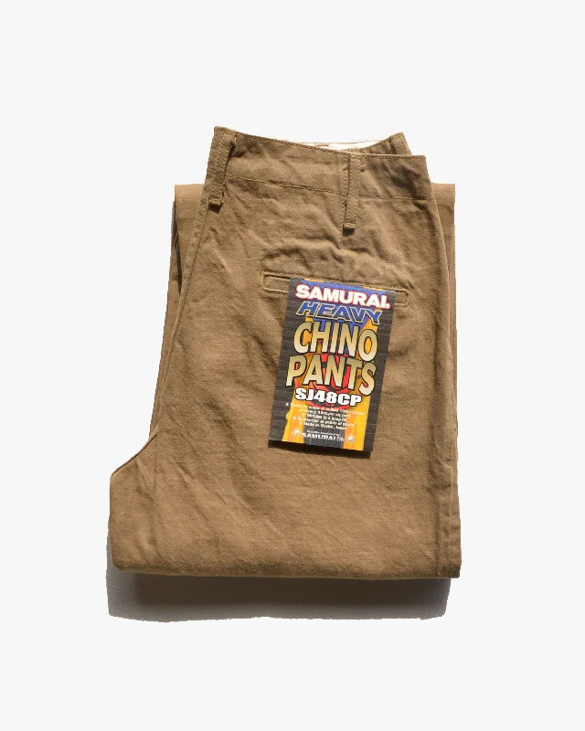 Samurai Jeans SJ48CP Wide Straight 15oz Heavy Selvedge Chino Pants - Khaki Onewash Earthy Men's Sustainable 