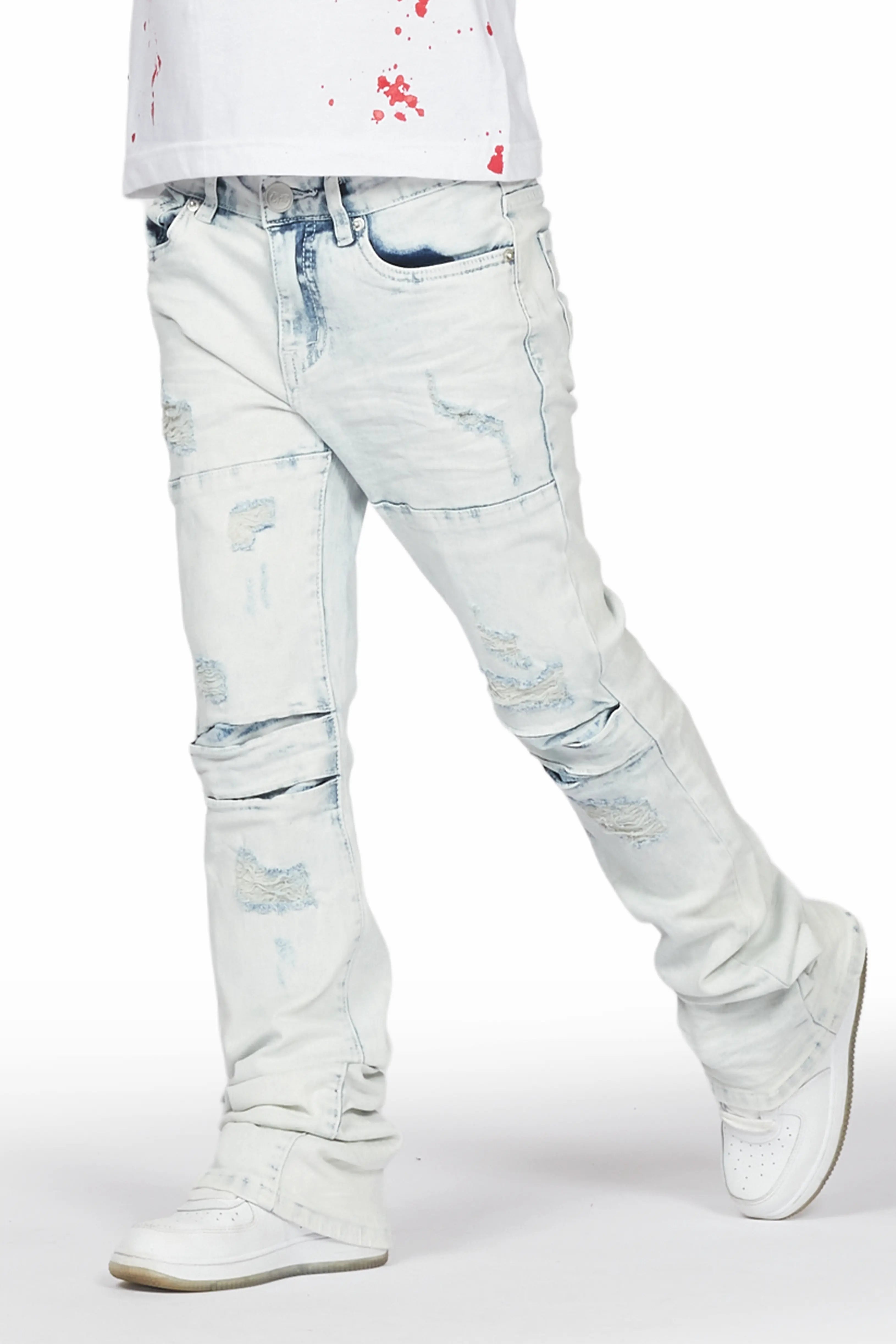 Boys Wald Light Blue Stacked Flare Jean Sporty Men's Athleisure 