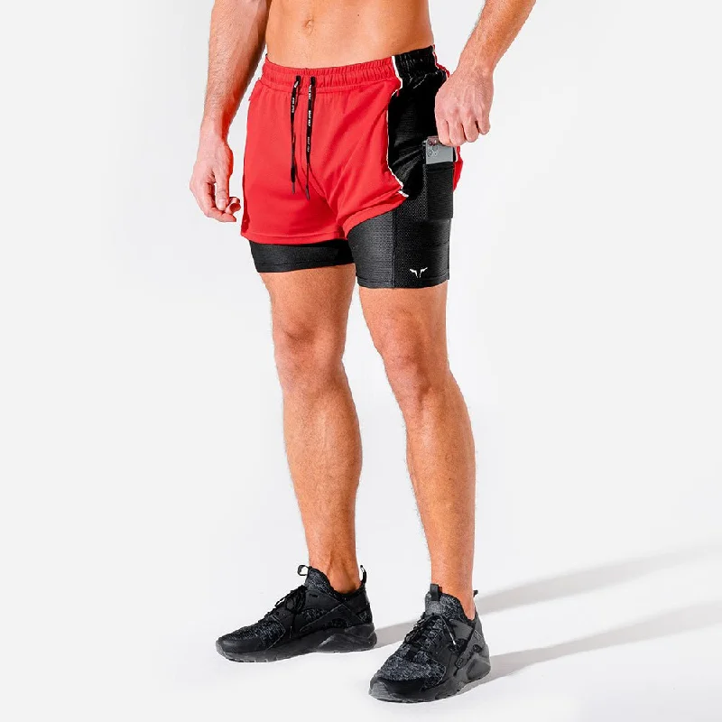 Hybrid 2-in-1 Shorts - Red Sleek Men's Metallic