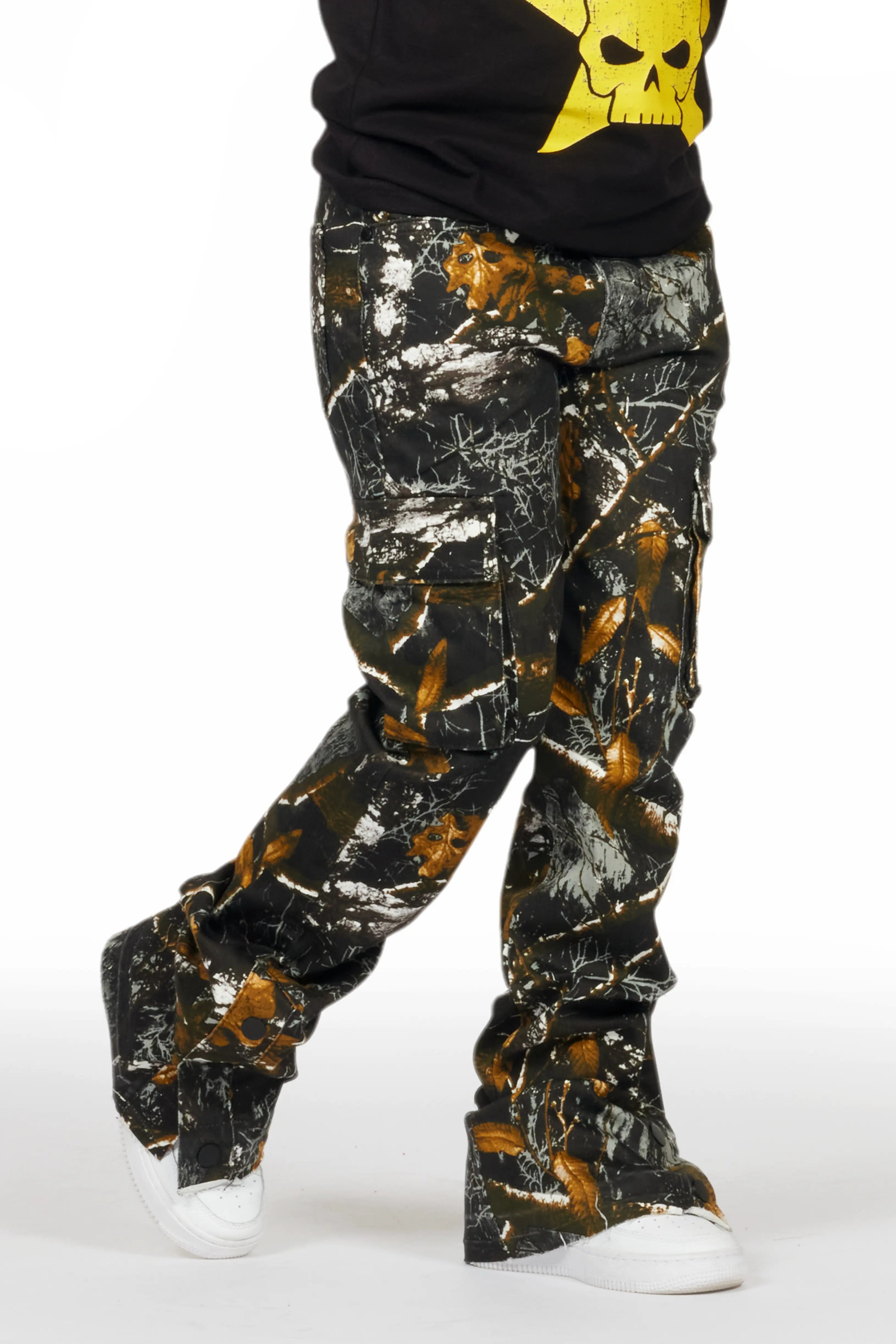 Boys Waage Black Tree Camo Stacked Flare Cargo Jean Modern Men's 