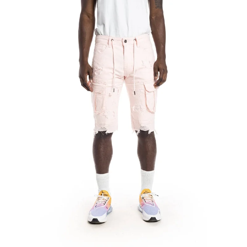 11" Slim Rip & Repair Semi Basic Twill Shorts - Pale Pink Tailored