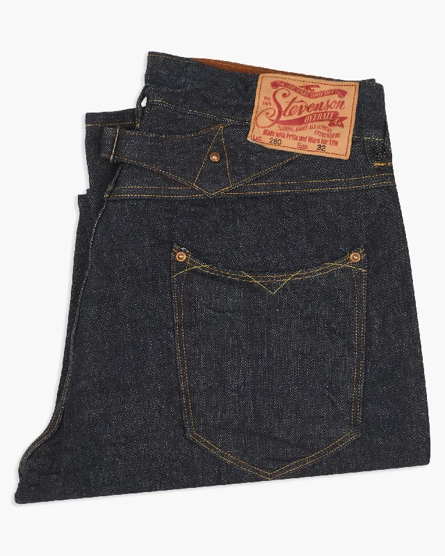 Stevenson Overall Co. Visalia 280 Buckle Back Wide Straight 14oz Selvedge Mens Jeans - Indigo One Wash Dynamic Men's Glow