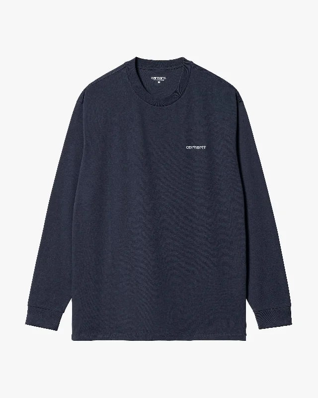 Carhartt WIP L/S Script Embroidery Tee - Air Force Blue / White Gym